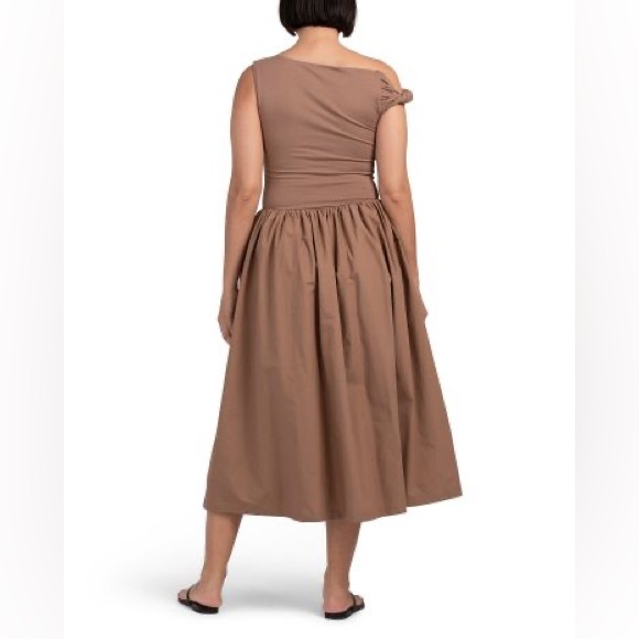 EN SAISON Brown Parker Mixed Media Off Shoulder Midi Dress Size Medium - Picture 5 of 10